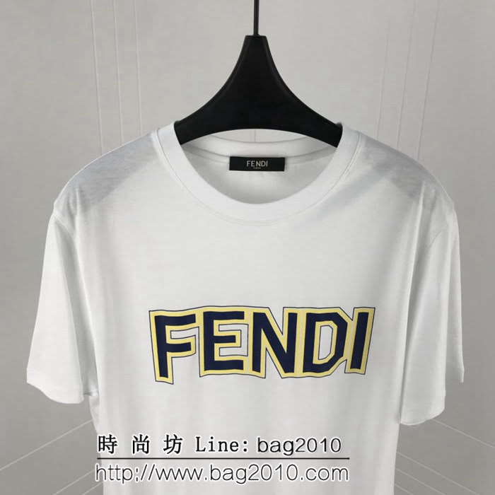 FENDI芬迪 19FW春夏新款短袖 黃色包邊Fendi字母印花 定制面料 簡約百搭款 高版本情侶款 ydi2029